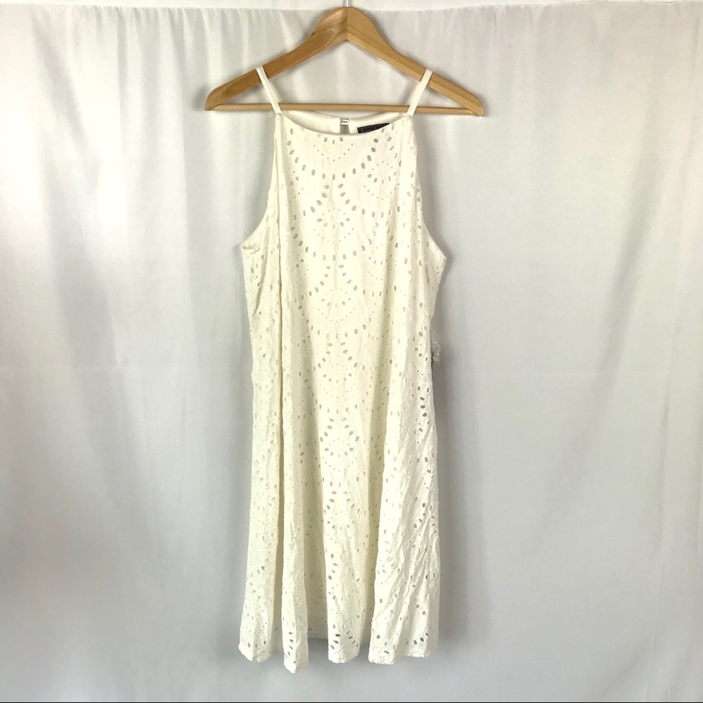 Floral eyelet knee length sleeveless halter dress - Picture 1 of 4